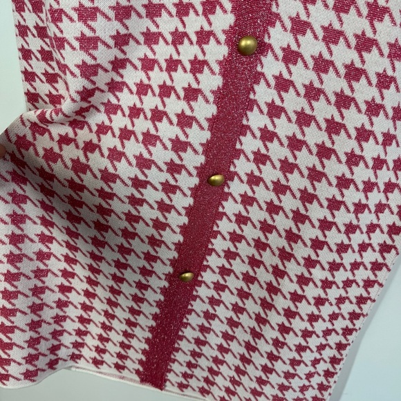 FIGARO Pink White Houndstooth Cardigan Dress Size 3 Long Sleeve Made in Greece - Picture 3 of 14